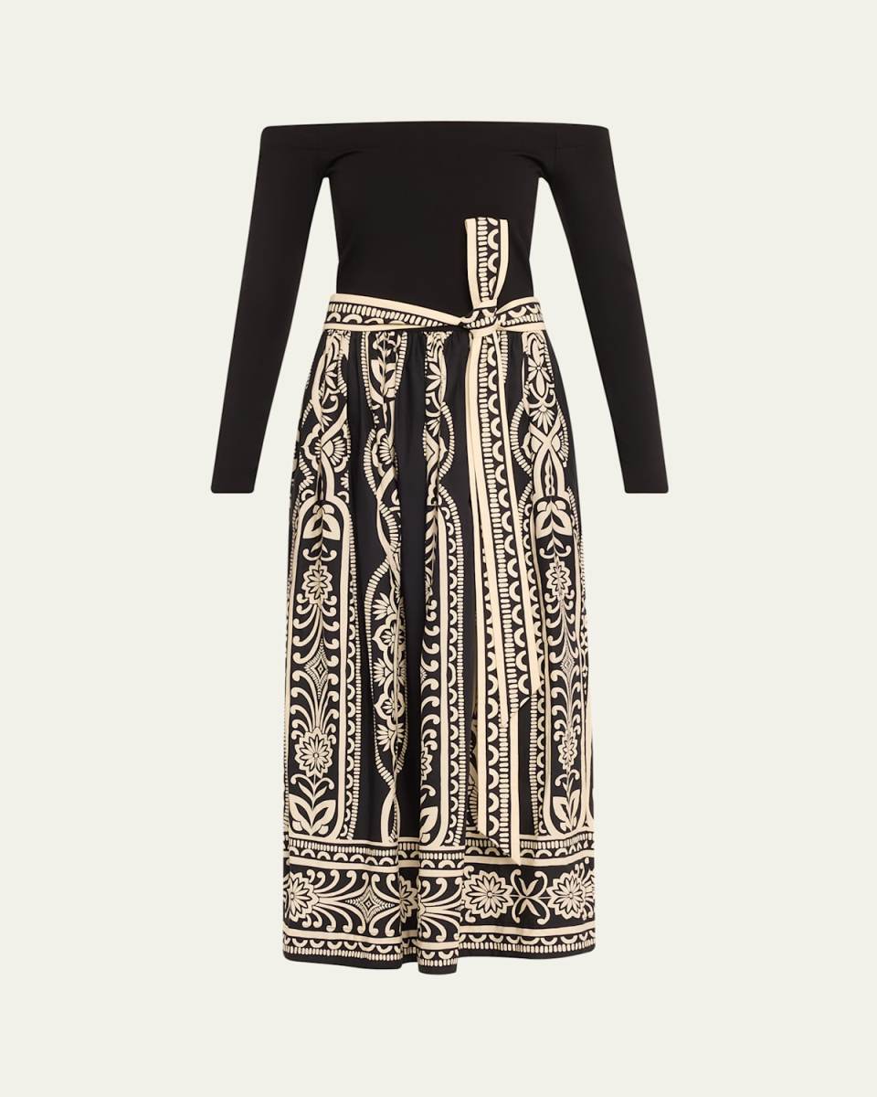 Imani Off-The-Shoulder Mixed Ponte Dress